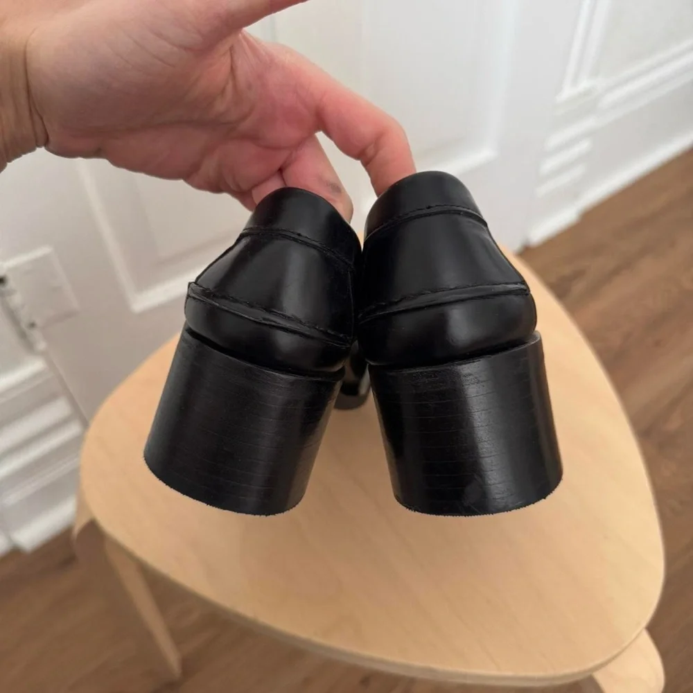 Hereu black Leather Penny Loafers - Classic Women's Slip-Ons